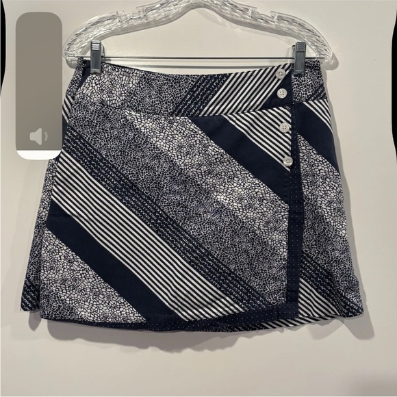 Lady‎ Hagen Blue White Geometric Print Faux Wrap Skort Skirt Womens Size 8 (505) - Picture 1 of 5